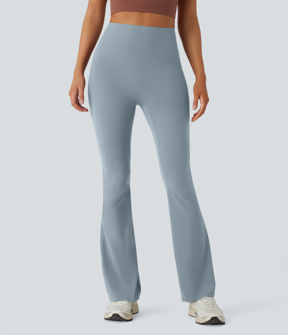 Halara UltraSculpt™ High Waisted Tummy Control Pocket Shaping Yoga Bootcut Leggings - Blue Flower Gray