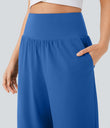 Breezeful™ High Waisted Tummy Control Split Hem Quick Dry Resort Pants with Pockets - Nebulas Blue