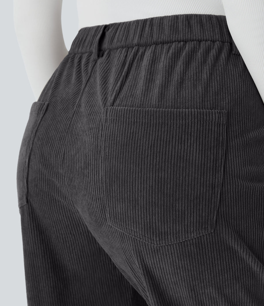 Mid Rise Zipper Pockets Corduroy Casual Joggers - Phantom