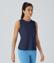 Cut Out Crossover Hem Solid Yoga Tank Top - Dark Blue
