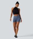Halara Flex™ High Waisted Crossover Pocket Denim Casual Shorts 3" - Ice Crevice Denim