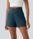 High Waisted Crossover Pocket 2-in-1 Casual Shorts - Majolica Blue