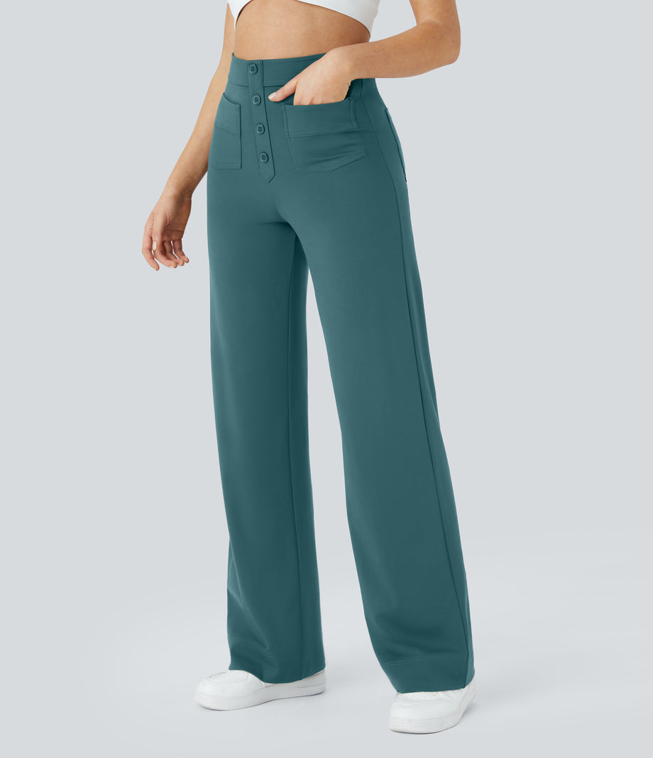 DayStretch High Waisted Pockets Straight Leg Casual Pants - Atlantic Deep