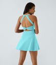 SoftlyZero™ Airy Backless Twisted Flare Low Support Dance Active Dress-Longer Length-Easy Peezy Edition A-D Cups - Loka Blue