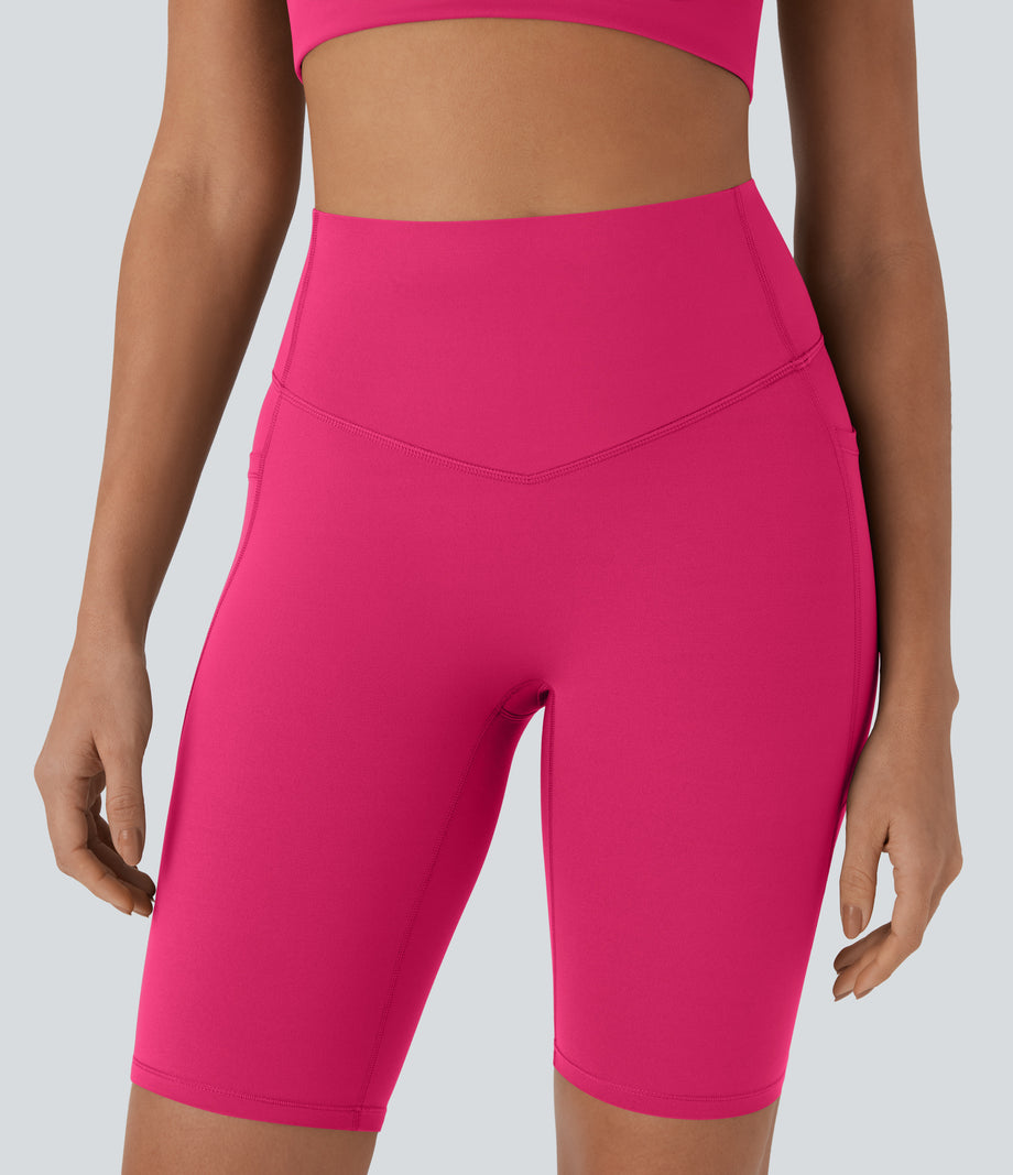 Halara UltraSculpt™ High Waisted Tummy Control Pocket Shaping Training Biker Shorts 9'' - Bright Rose