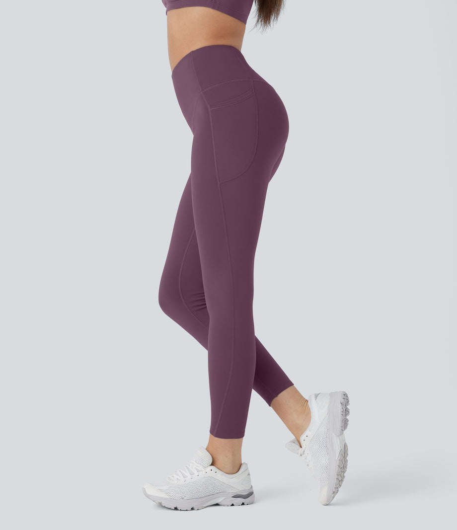 SoftlyZero™ Plush Thermal High Waisted Tummy Control Pocket Workout Leggings - Prune Purple