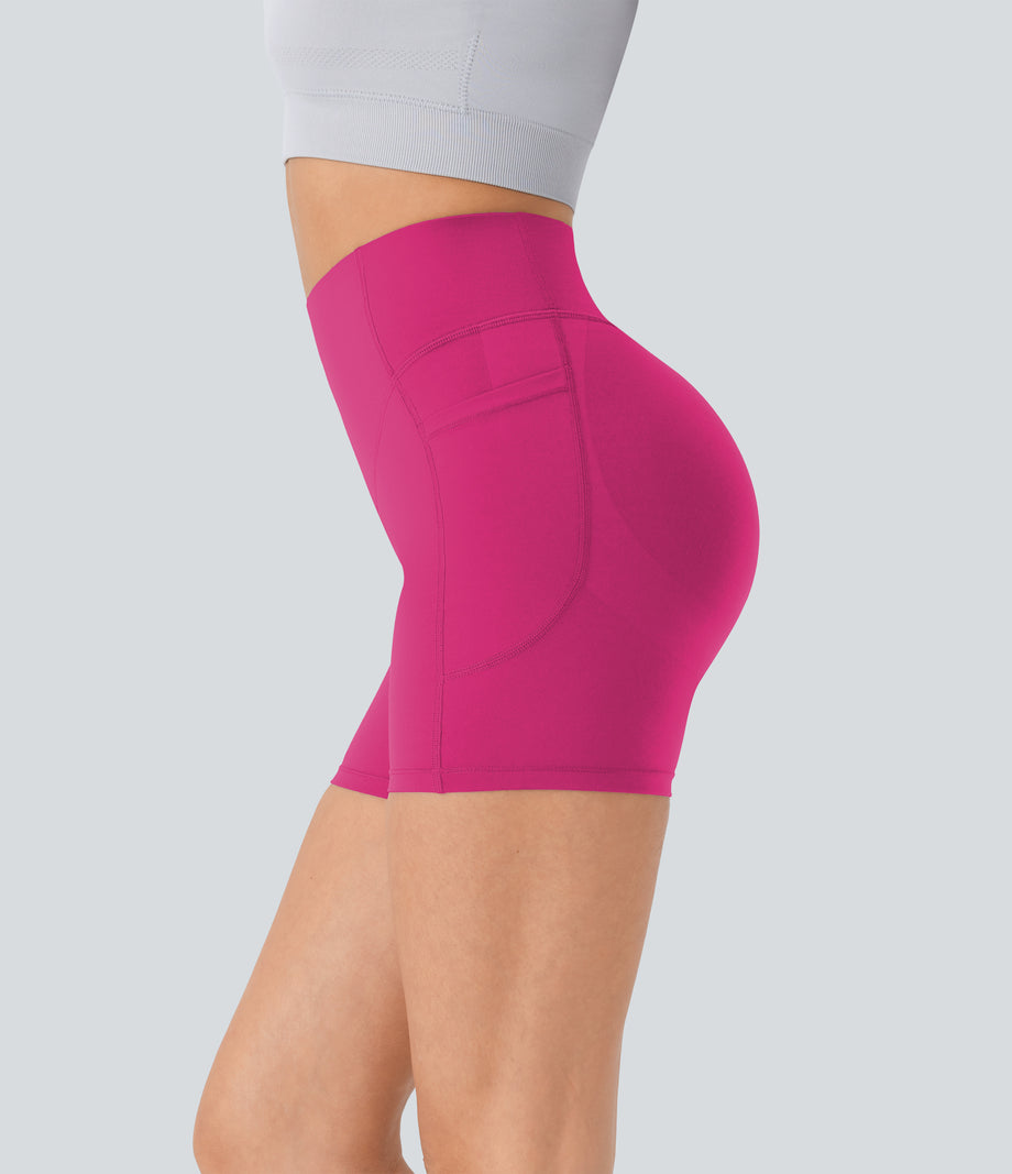 Halara UltraSculpt™ High Waisted Scrunch Butt Lifting Tummy Control Pocket Shaping Workout Biker Shorts 5'' - Fuchsia Purple