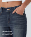 Halara Flex™ Low Rise Zipper Pockets Washed Casual Bootcut Jeans - Forest Blue Denim
