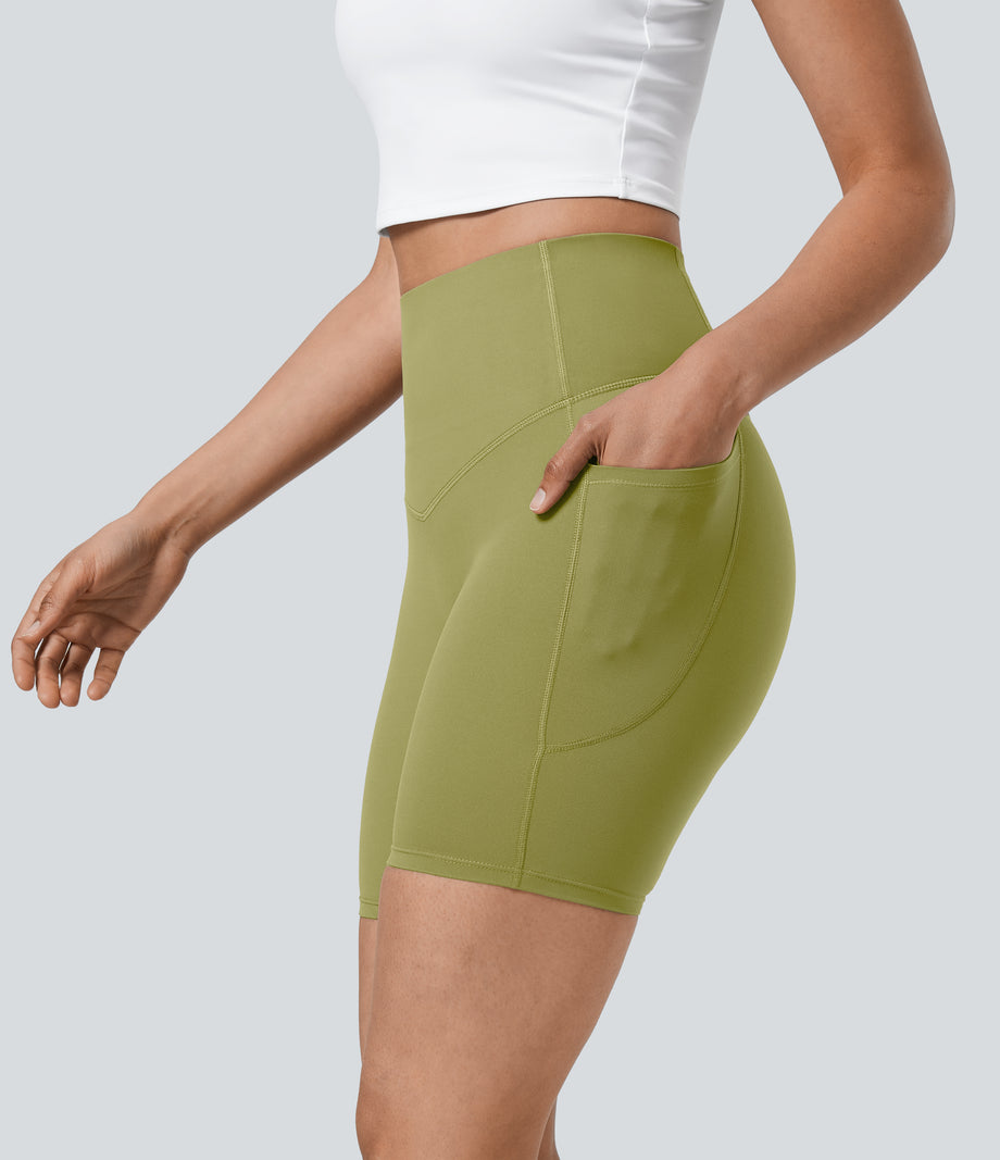 Halara UltraSculpt™ High Waisted Tummy Control Pocket Shaping Training Biker Shorts 7'' - Moss