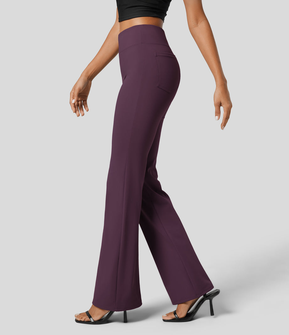 Halara Flex™ High Waisted Back Side Pocket Slight Flare Work Pants - Night's Purple