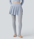 Breezeful™ High Waisted Pleated 2-in-1 Contrast Mesh Quick Dry Dance Stirrup Skirted Leggings with Pockets - Ballad Blue