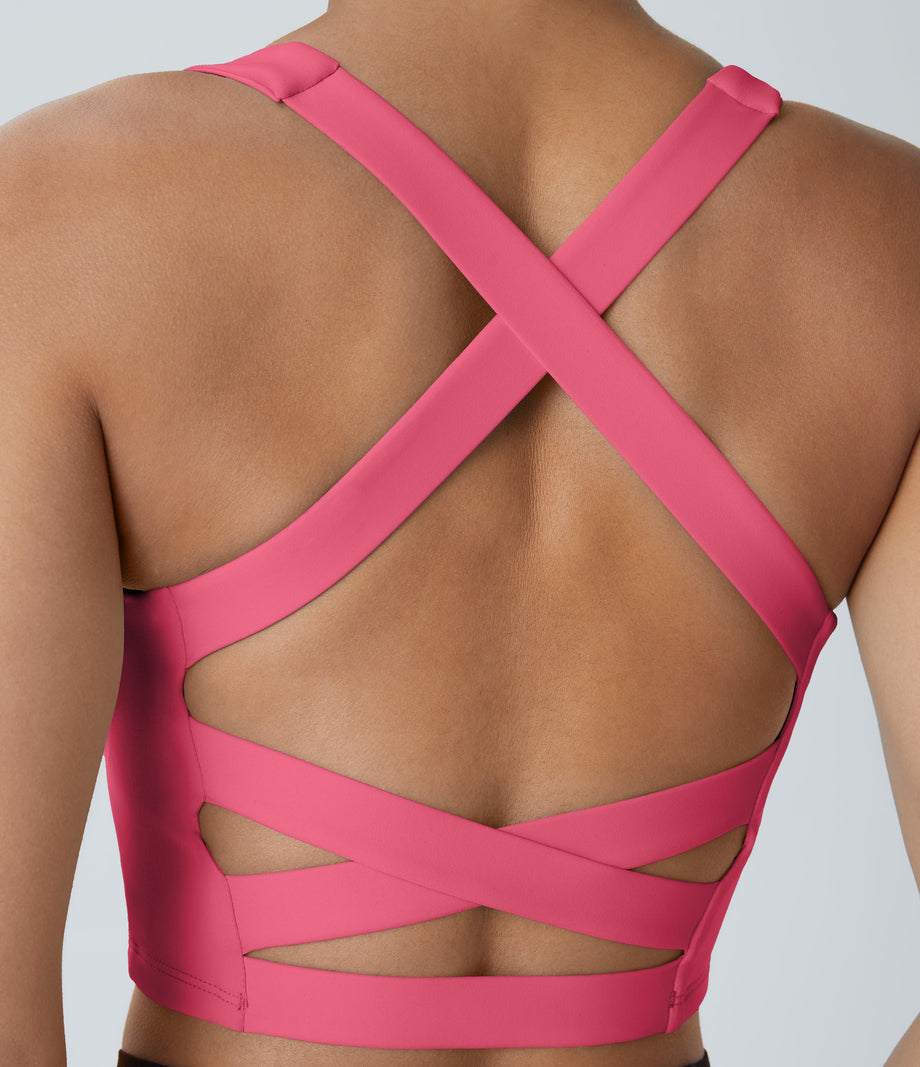 SoftlyZero™ Airy Square Neck Backless Crisscross Cropped Cool Touch Yoga Tank Top-UPF50+ - Pink Lemonade
