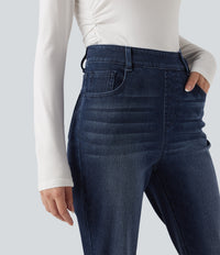Halara Flex™ High Waisted Rolled Hem Casual Slim Jeans with Pockets - Pageant Blue Denim