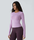 Solid Thumb Hole Yoga Sports Top - Plum Pink Purple