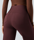DayStretch High Waisted Tummy Control Wide Leg Baggy Yoga Pants with Pockets - Red Mahogany