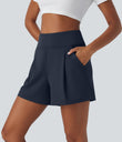 DayStretch High Waisted Work Baggy Shorts 4'' with Pockets - Midnight Blue