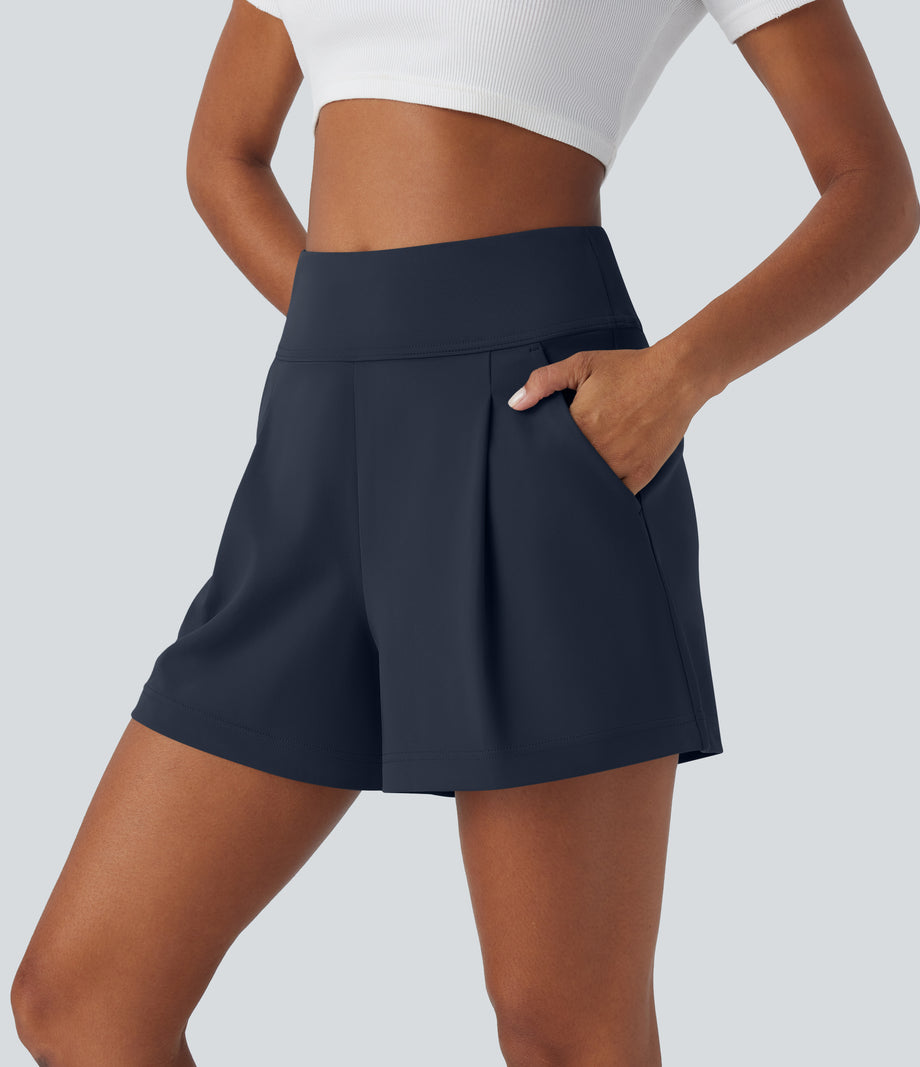 DayStretch High Waisted Work Baggy Shorts 4'' with Pockets - Midnight Blue