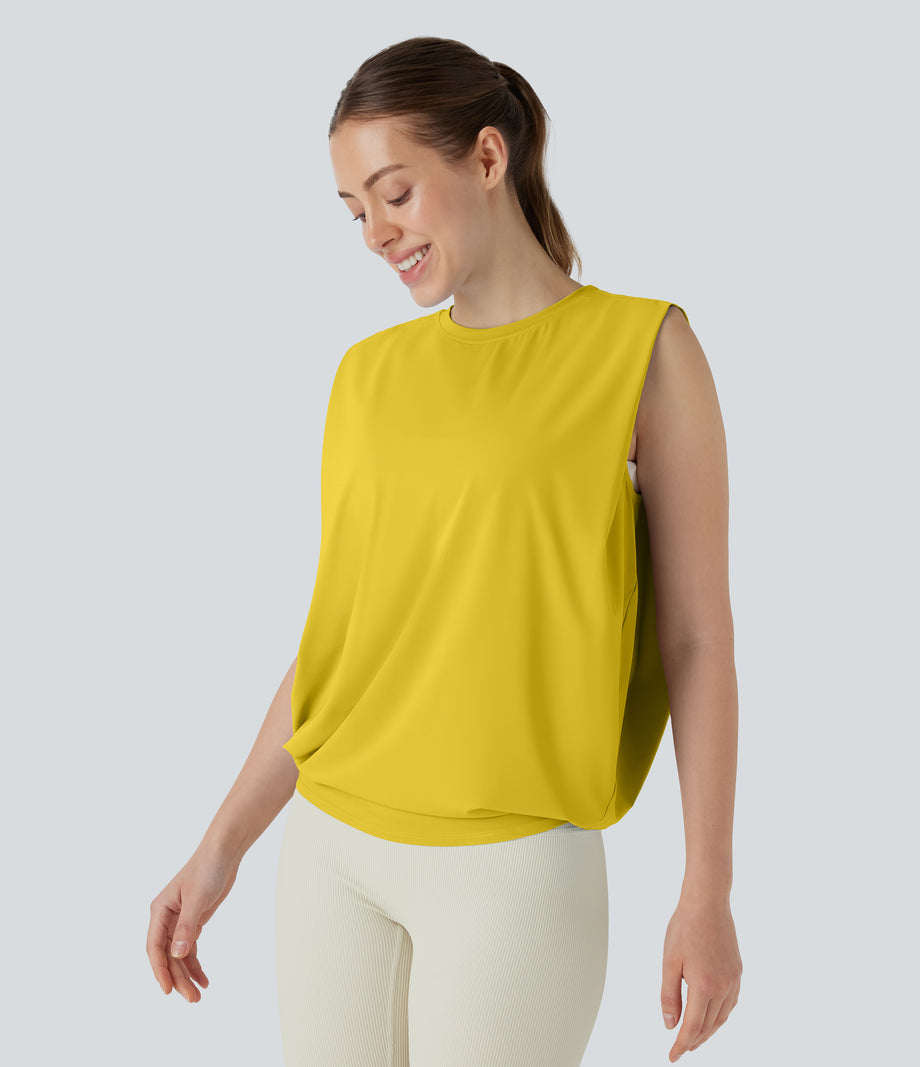 Round Neck Ruched Cool Touch Yoga Tank Top-UPF50+ - Mango Mint