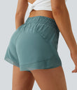 Mid Rise Drawstring Contrast Mesh 2-in-1 Flowy Running Shorts 3'' - Mineral Blue