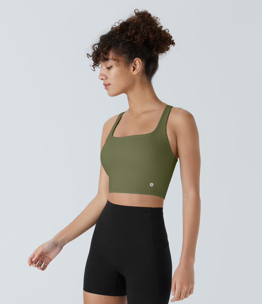 SoftlyZero™ Airy Square Neck Backless Crisscross Cropped Cool Touch Yoga Tank Top-UPF50+ - Loden Green