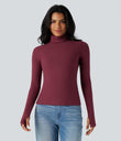 Halara HeatCore Turtleneck Long Sleeve Thumb Hole Casual Warming Top - Cordovan