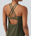 Halara UltraSculpt™ Round Neck Crisscross Back Running Tank Tops DD-F Cups - Grass Grey Green