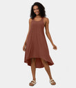 Breezeful™ Backless Racerback Side Pocket High Low Flowy Midi Quick Dry Casual Dress - Rust