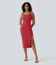 Ruched Lace Up Bodycon Midi Casual Dress - Winterberry