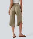 Breezeful™ High Waisted Tummy Control Hem Quick Dry Capri Pants with Pockets - Fields of Rye
