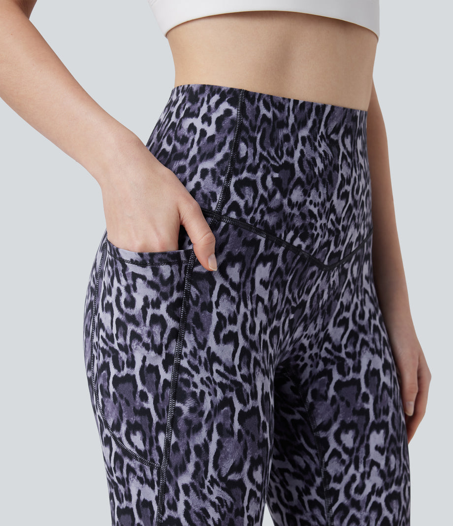 Halara UltraSculpt™ Leopard Print High Waisted Tummy Control Yoga Leggings with Pockets - Black and Purple Leopard