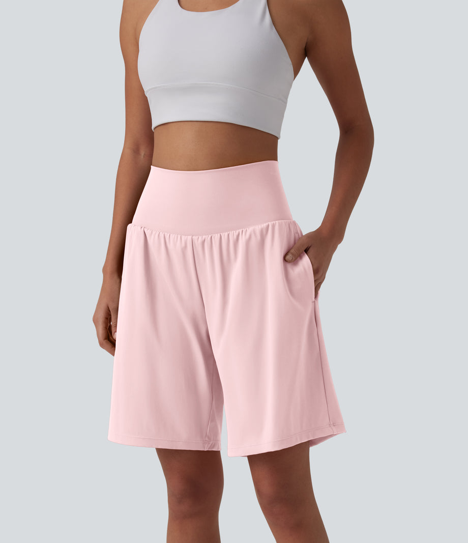 SoftlyZero™ Airy Super High Waisted 2-in-1 Cool Touch Yoga Shorts 9" with Pockets - Primrose Pink