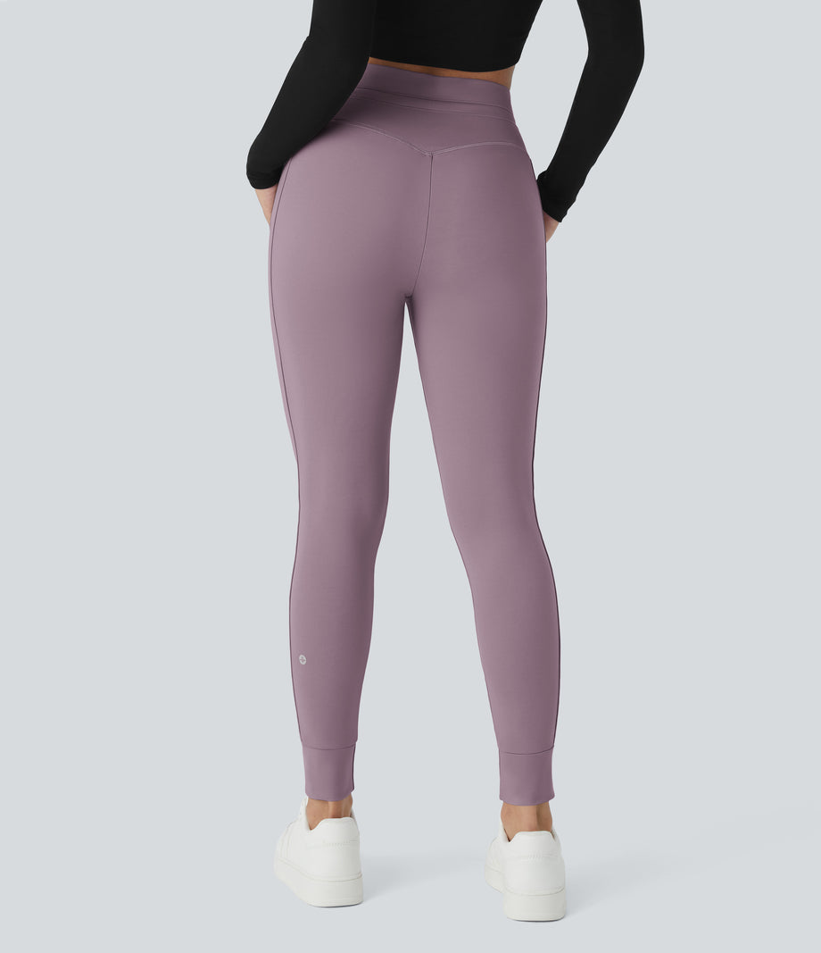 SoftlyZero™ Plush High Waisted Drawstring Pocket Plain Full Length Joggers - Mauve