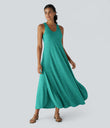 U Neck Flowy Maxi Casual Tank Dress - Reef Mint Green