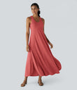 U Neck Flowy Maxi Casual Tank Dress - Poinsettia Floral Yarn