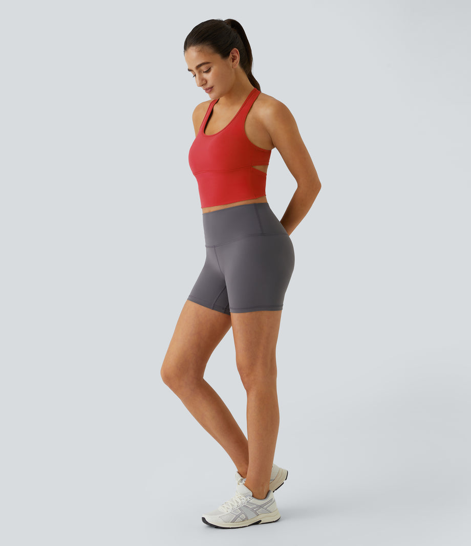 SoftlyZero™ Plush U Neck Racerback Cut Out Cropped Yoga Tank Top - Poinsettia