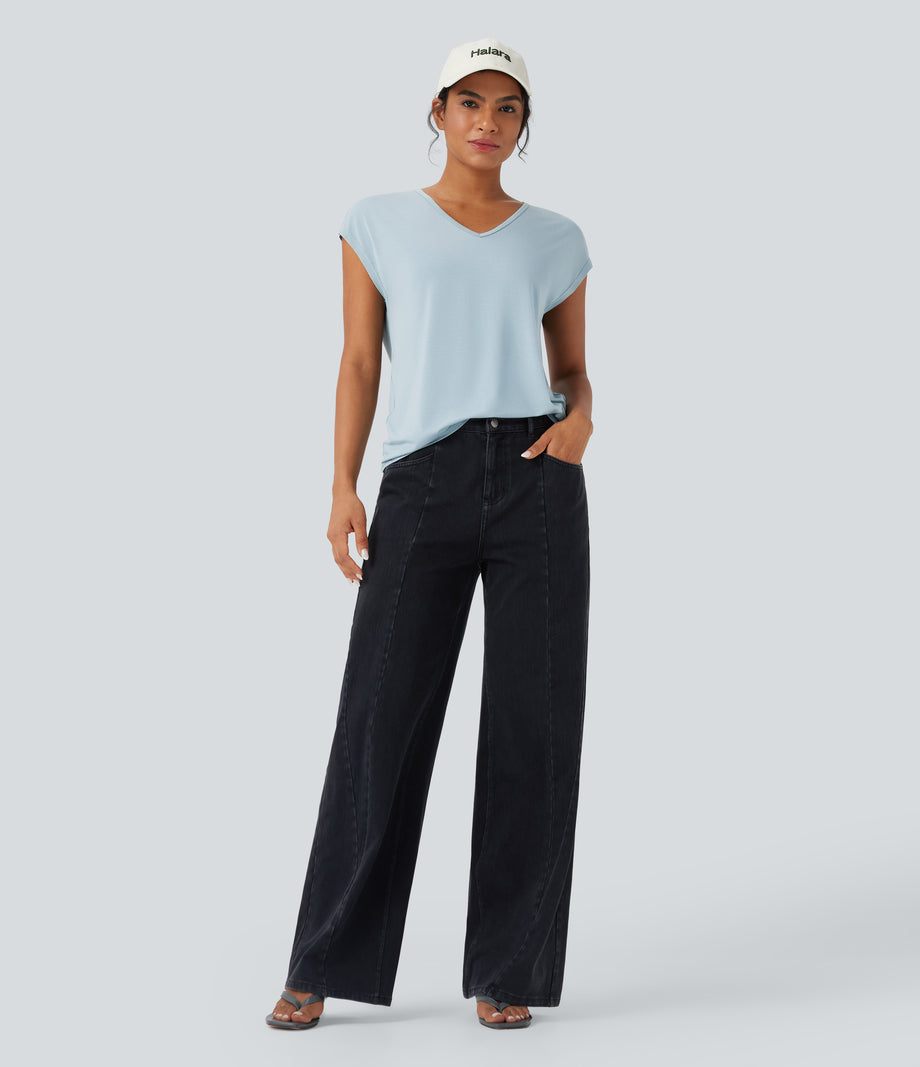 V Neck Short Sleeve Casual T-Shirt - Baby Blue