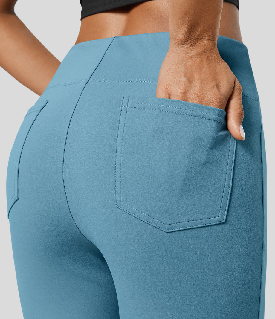 Halara Flex™ High Waisted Back Side Pocket Slight Flare Work Pants - Blue Heaven