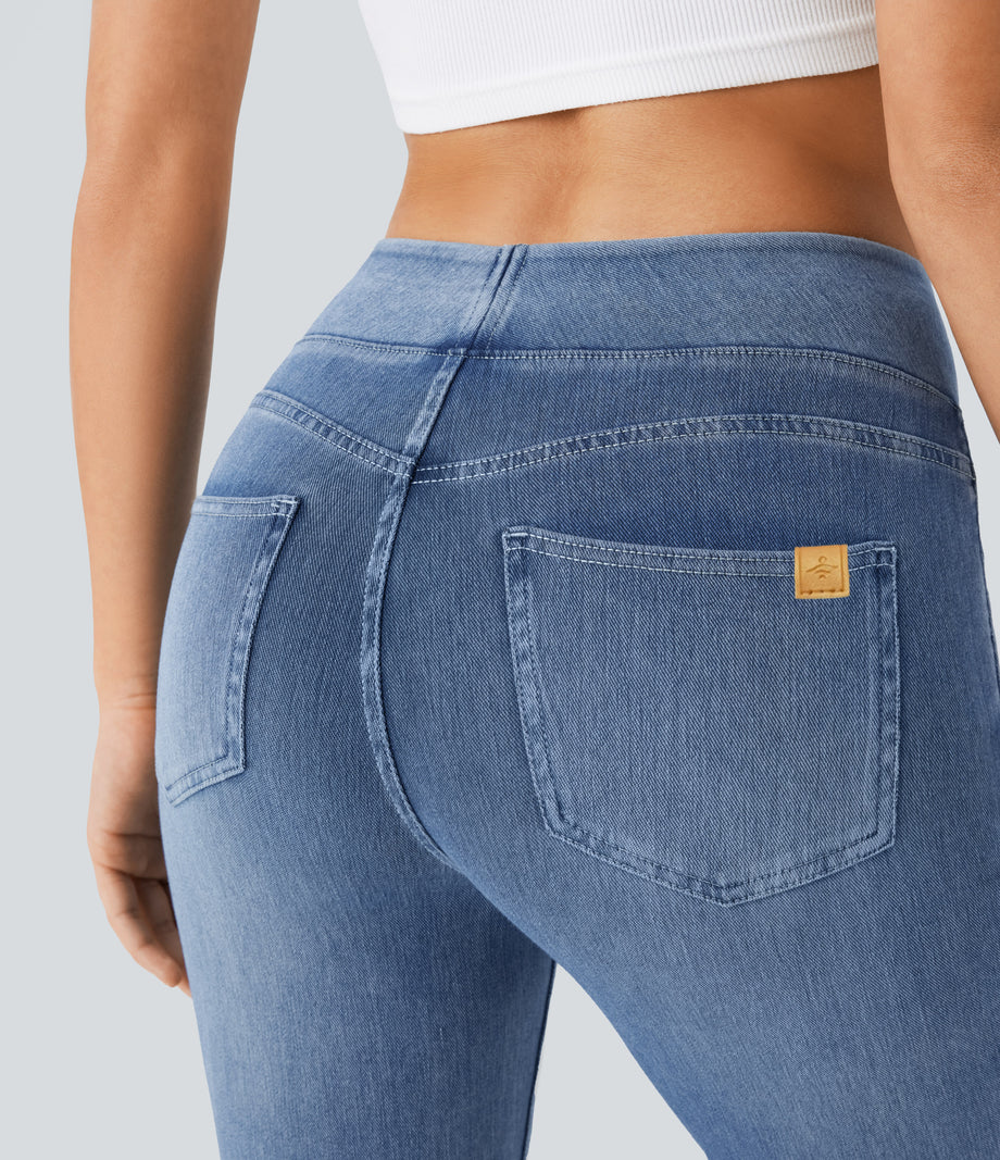 Halara Flex™ High Waisted Pockets Washed Casual Bootcut Jeans - Blue Gray Denim