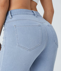 Halara Flex™ Mid Rise Pockets Casual Bootcut Jeans - Denim Cyan Blue