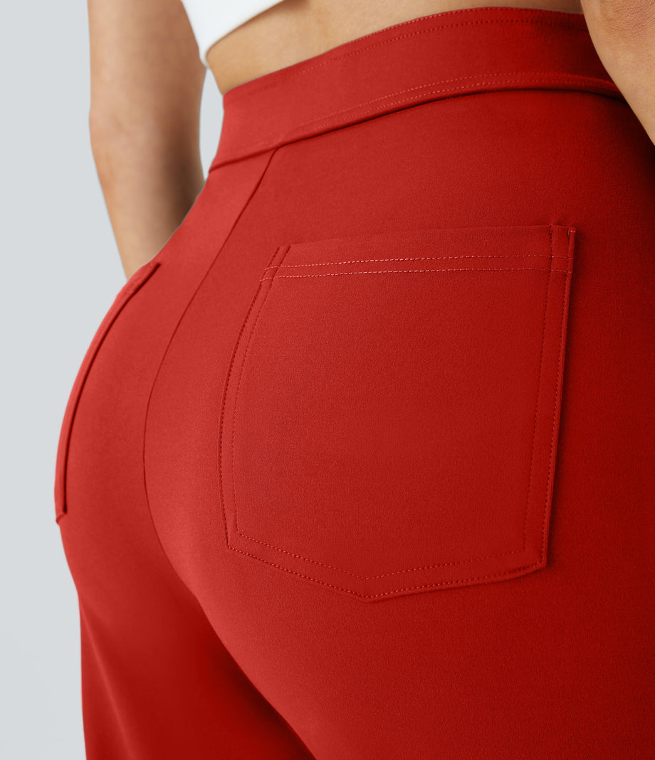 DayStretch High Waisted Pockets Straight Leg Casual Pants - Valiant Poppy