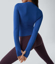 Solid Thumb Hole Yoga Sports Top - Nebulas Blue