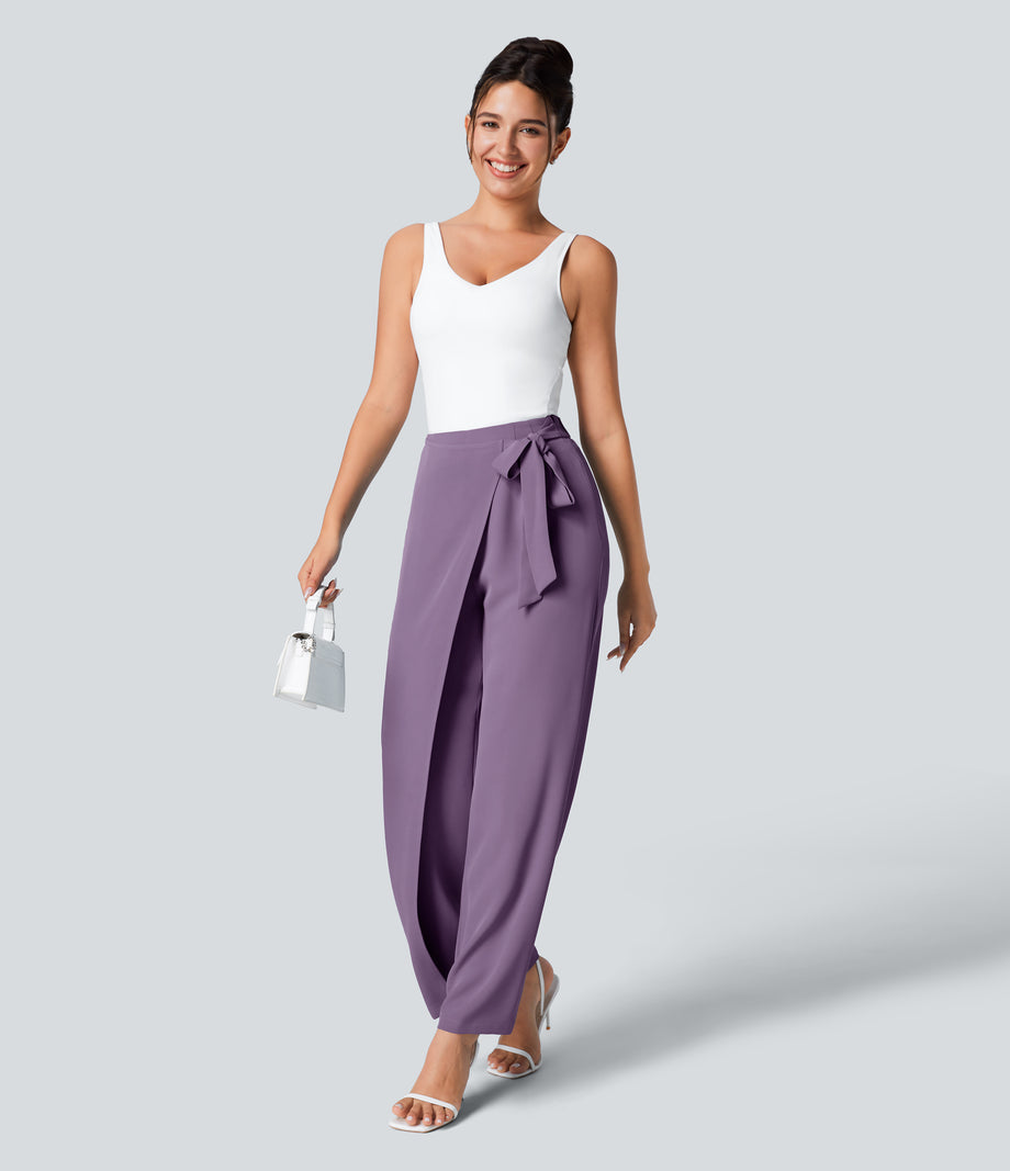 Halara Flex™ High Waisted Tie Side Wide Leg Work Pants - Sandalwood Violet