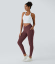SoftlyZero™ Crossover Pocket Plain Leggings-UPF50+ - Red Mahogany