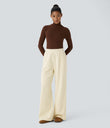 High Waisted Pocket Straight Leg Baggy Mop Corduroy Casual Pants - Vanilla Ice