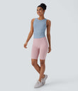 Round Neck Racerback Ruched Yoga Tank Top - Light Grey Blue