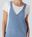 Halara Flex™ V Neck Pocket Washed Denim Casual Overalls - Campanula Blue Denim
