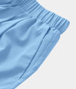 High Waisted Elastic Waistband Drawstring Pleated Yoga Shorts 3" with Pockets - Placid Blue