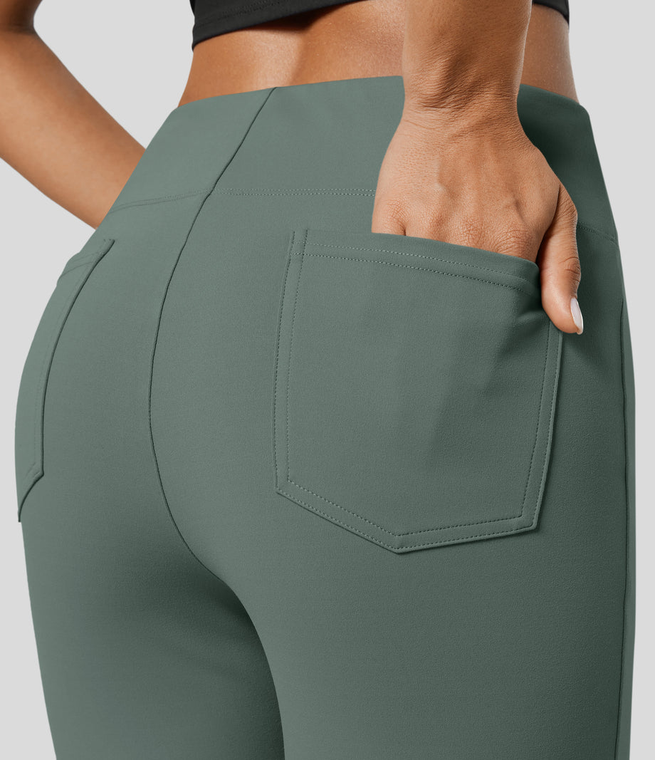 Halara Flex™ High Waisted Back Side Pocket Slight Flare Work Pants - Duck Green