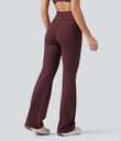 High Waisted Drawstring Stripe Flare Yoga Pants with Pockets - Burgundy Wine
