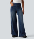 Halara Flex™ High Waisted Stripe Wide Leg Flowy Washed Casual Jeans with Pockets - Blue Surf Denim